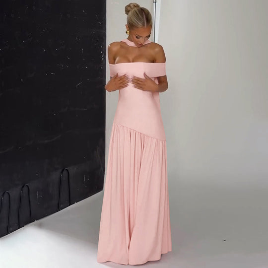 Damen Maxikleid mit schulterfreiem Design und seitlichem Schlitz EB