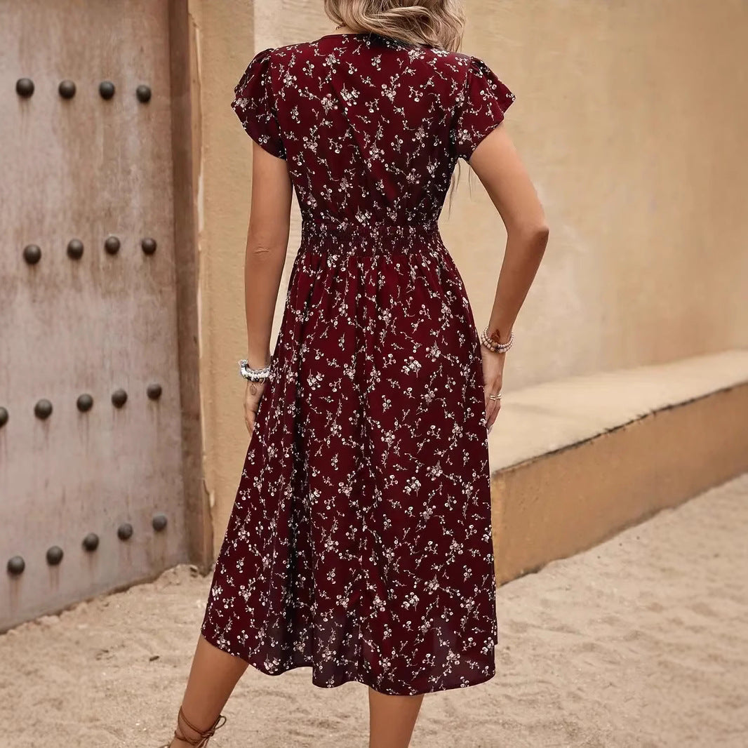 Damen Midikleid mit elastischem Tailleneinsatz und Rüschenärmeln EB