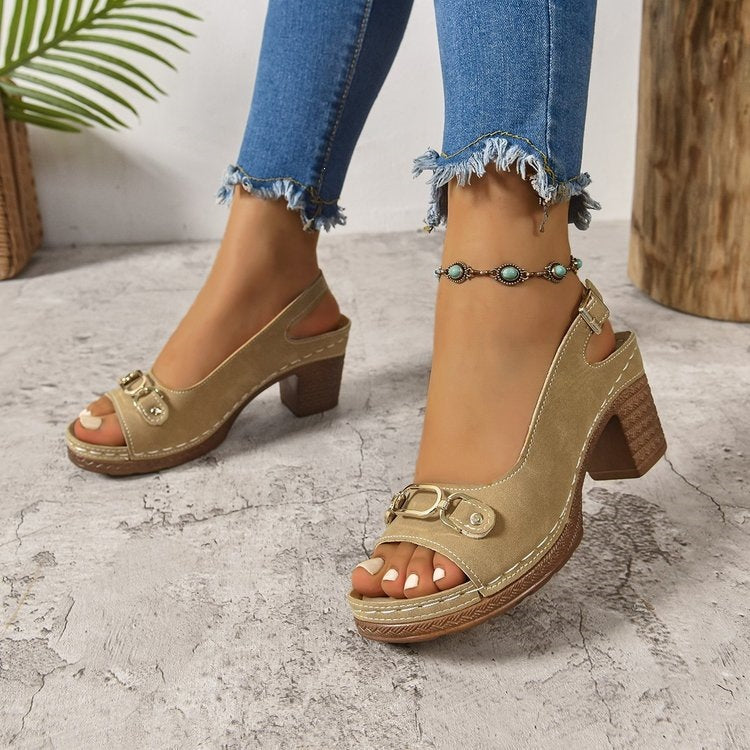 Damen Offene High-Heel Sandalen mit dekorativem Riemendesign EB