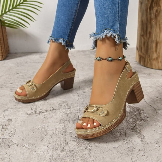 Damen Offene High-Heel Sandalen mit dekorativem Riemendesign EB