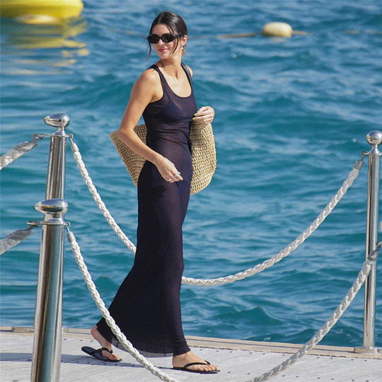 Damen Elegantes Maxi-Kleid mit transparenten Einsätzen EB