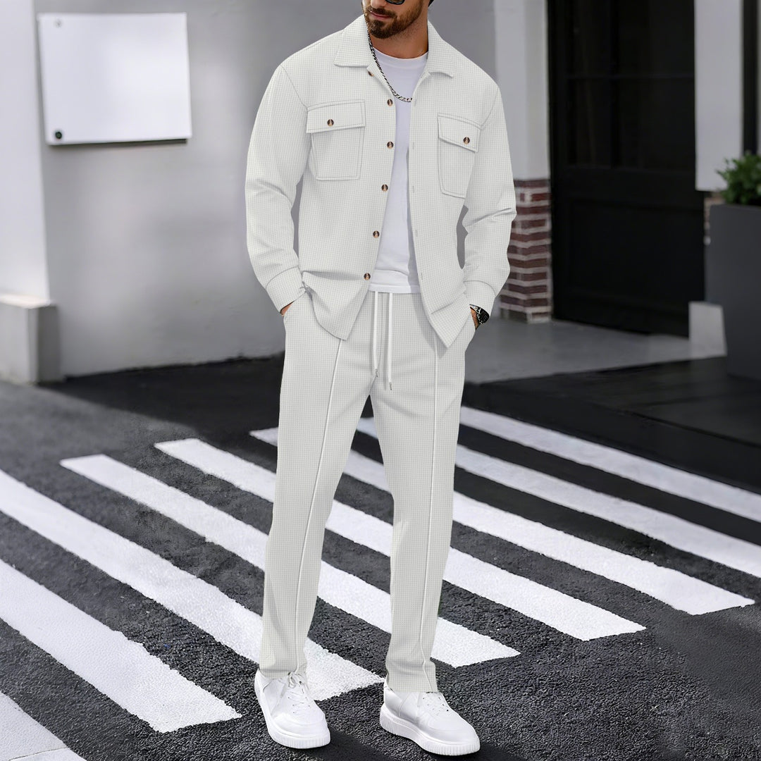 Herren modisches Freizeit-Set mit strukturierter Jacke und bequemen Hosen EB