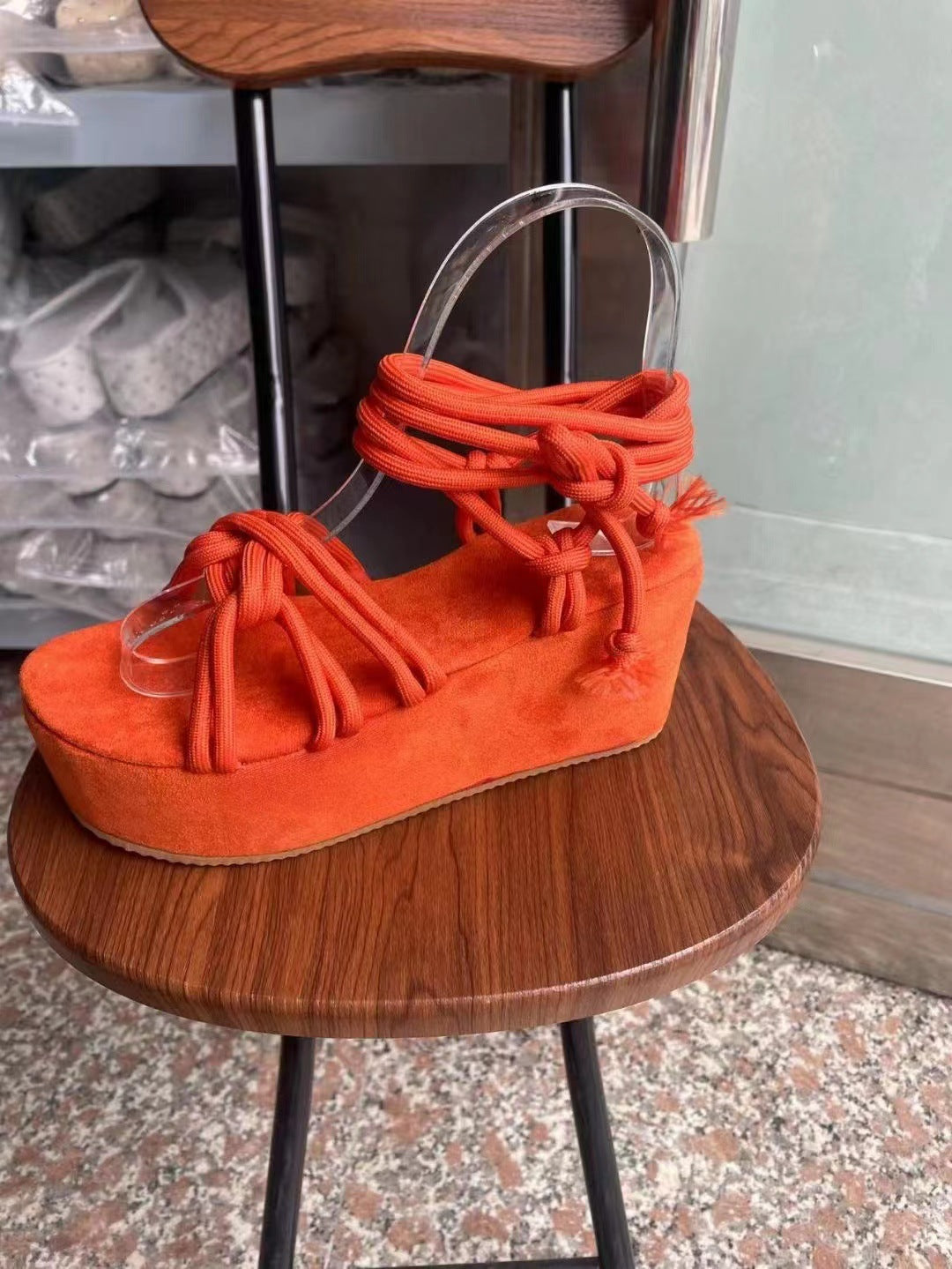 Damen Plateau-Sandalen mit geflochtenem Riemendesign EB