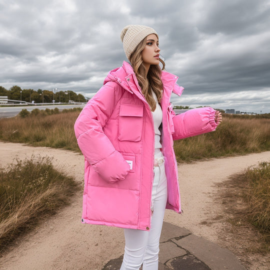 Damen modische Steppjacke mit praktischer Kapuze und großen Taschen EB