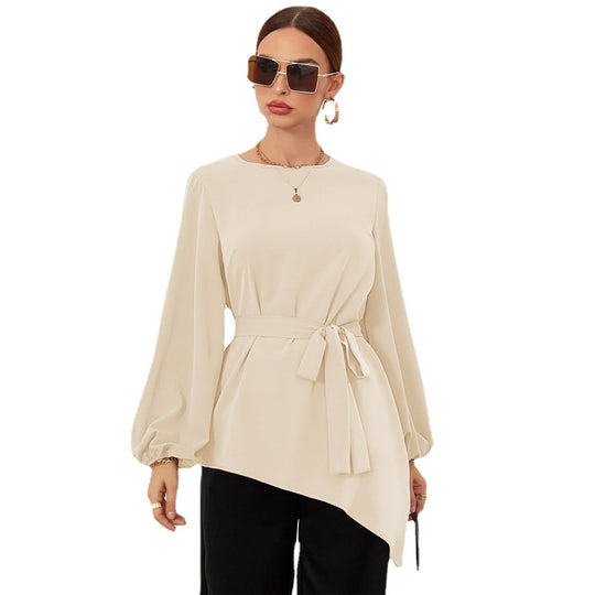 Damen asymmetrische Tunika-Bluse mit Ballonärmeln und Taillengürtel Eichborn Berlin