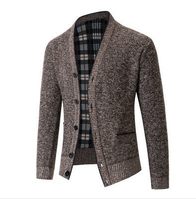 Herren eleganter Strickcardigan mit Karomuster EB