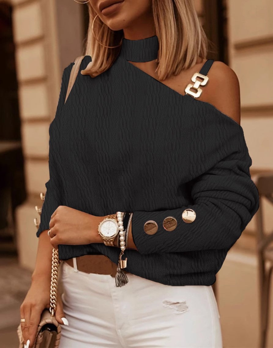 Damen asymmetrischer Pullover mit dezenten Details und unifarbenem Design EB