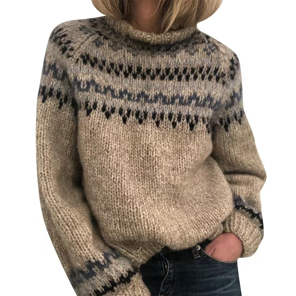 Damen nan kuscheliger Norweger-Strickpullover mit Stehkragen und Oversize-Passform EB