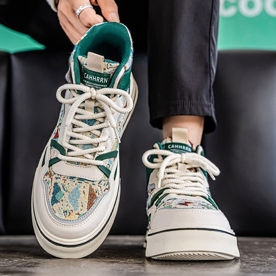 Damen modische High-Top Plateausneaker mit gewebtem Gobelinmuster, gepolstertem Knöchelkragen und dämpfender EVA-Sohle EB