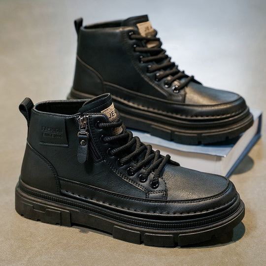 Damen Modische Schnürstiefel mit seitlichem Reißverschluss und robustem Profil EB
