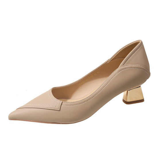 Damen elegante Pumps mit goldfarbenem Blockabsatz EB