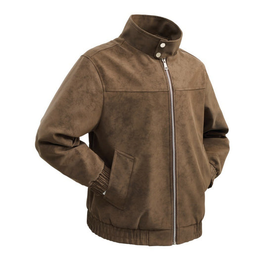 Herren kurzer Velours‑Imitat Blouson mit hohem Stehkragen, Metallreißverschluss und elastischem Saum EB