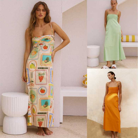 Damen sommerliches Maxikleid mit Raffungen und Spaghettiträgern EB