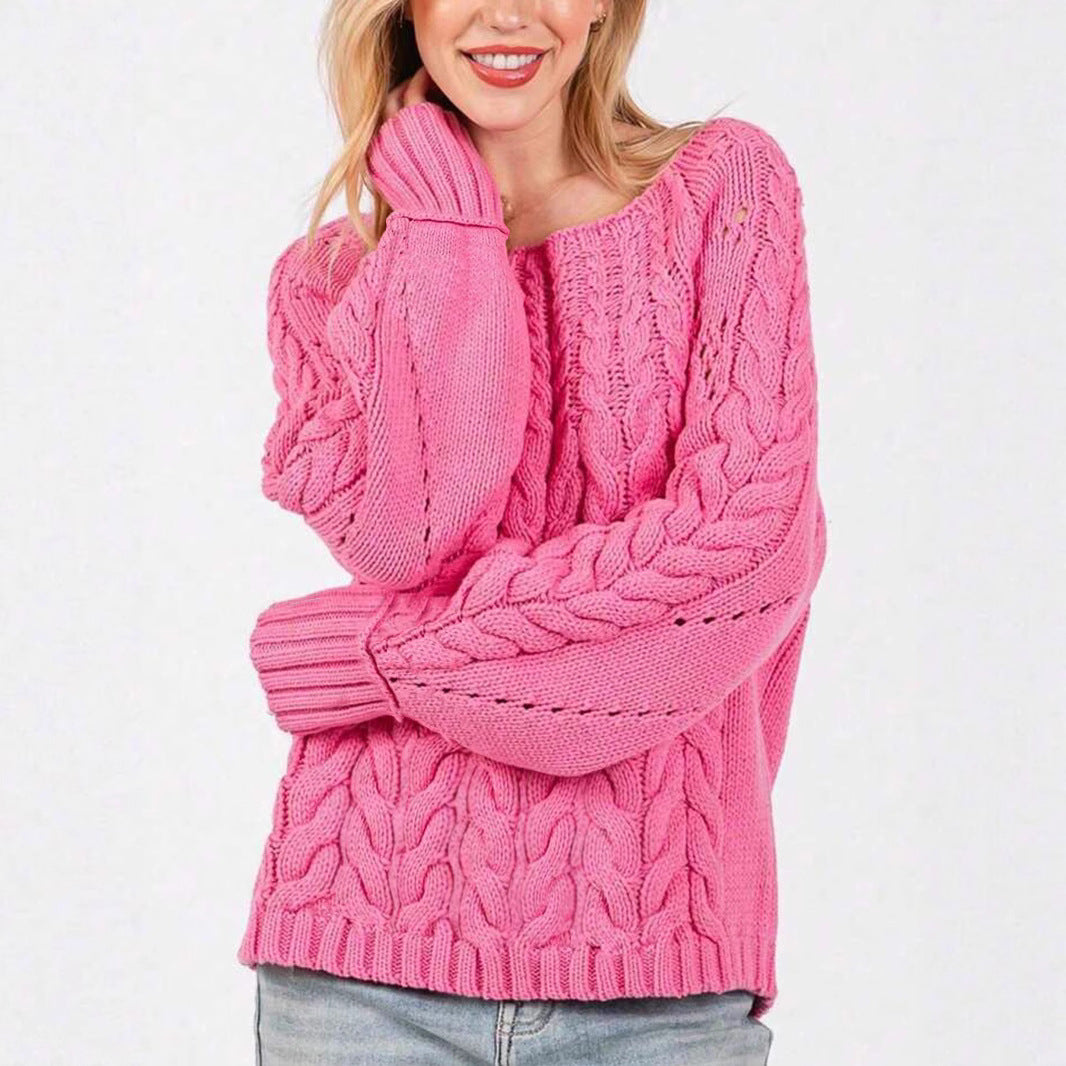 Damen Grobstrickpullover mit voluminösen Ärmeln und feinem Lochmuster EB