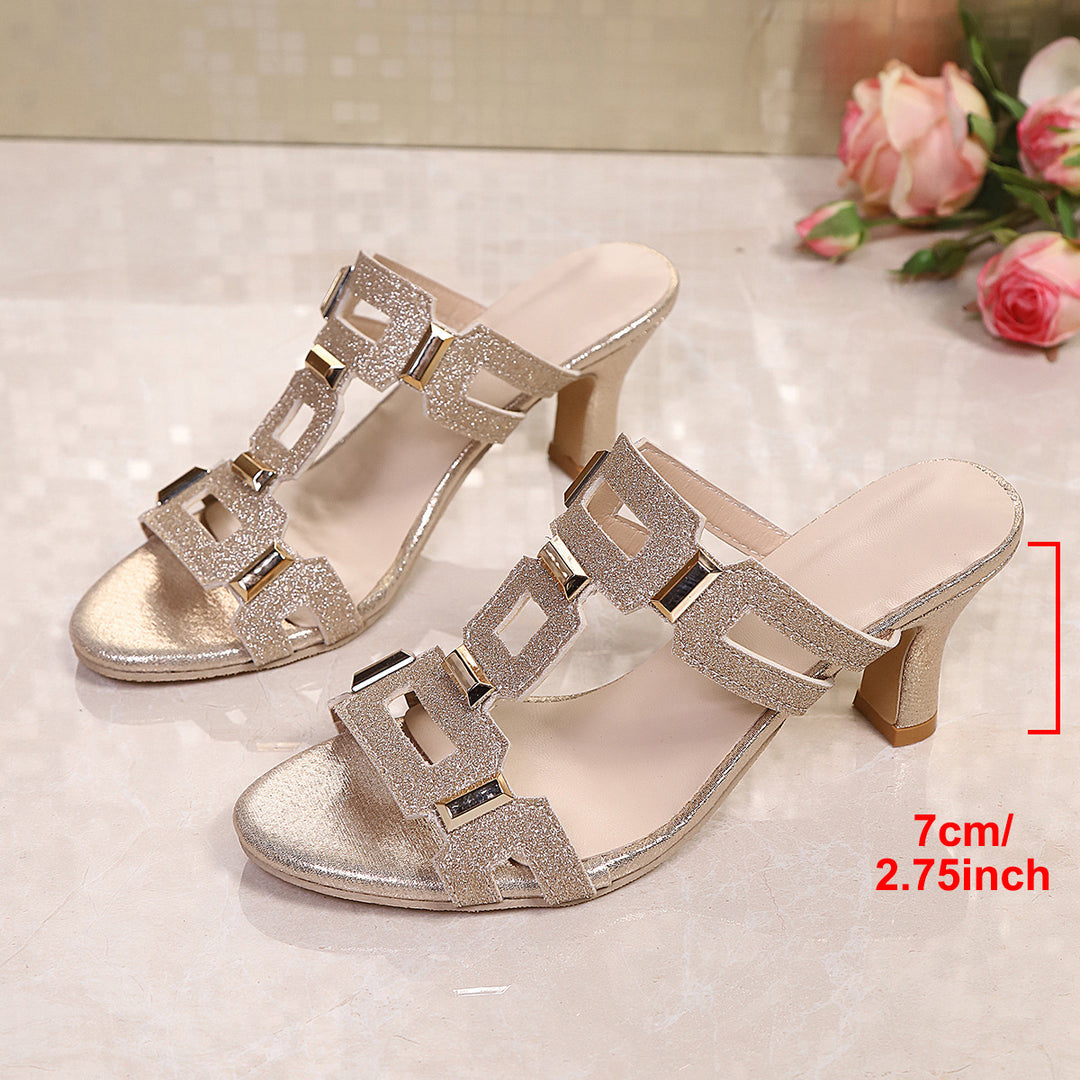 Damen Offene Slingback-Pumps mit modischem Glitzerakzent und elegantem Blockabsatz EB