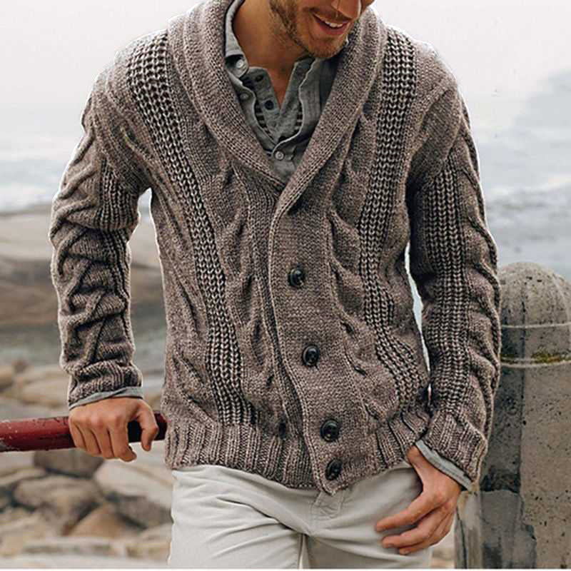 Herren nan grobstrick Cardigan mit Schalkragen und Zopfmuster EB