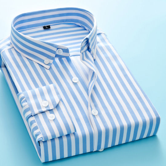 Herren nan gestreiftes Business-Hemd mit Button-Down-Kragen, Brusttasche und bügelleichtem Baumwollmix EB