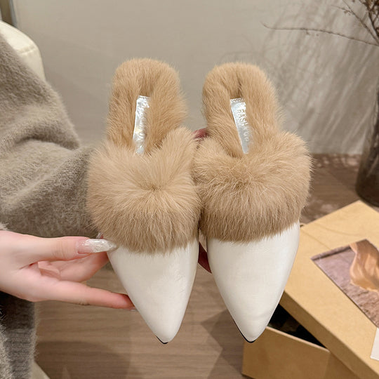 Damen elegante Ballerina mit luxuriösem Kunstfellkragen EB