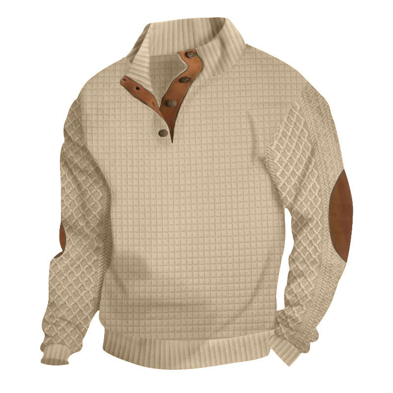 Herren modischer Pullover mit strukturiertem Kanalmuster und kontrastierenden Ellbogenpatches EB