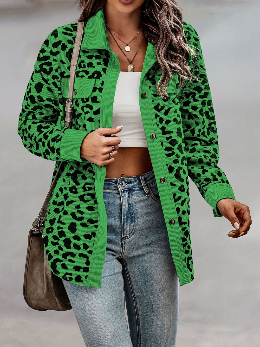 Damen gestreifter Hemdenjacke mit Leopardenmuster EB