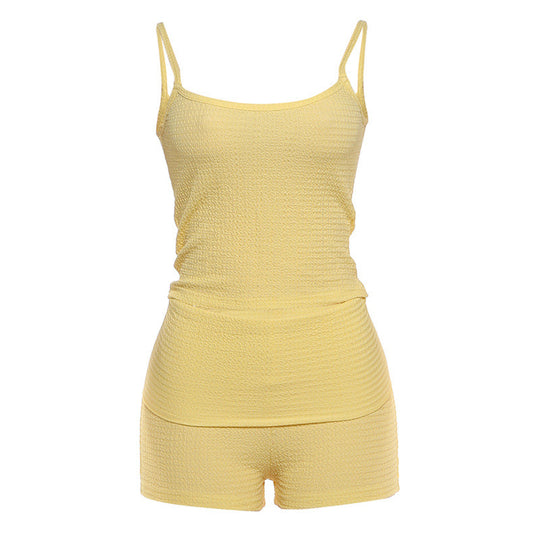 Damen Lässiges Oberteil und Shorts Set mit feinem Strukturdesign EB