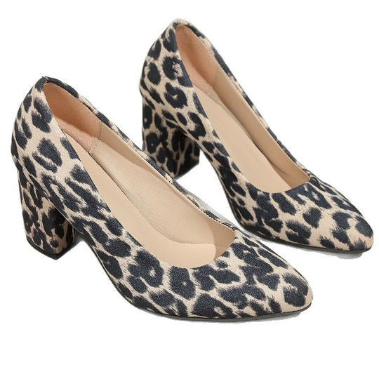 Damen Plateau-Pumps mit animalischem Muster und elegantem Blockabsatz EB