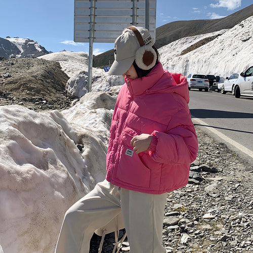 Damen Kuschelige Pufferjacke mit Kapuze und praktischen Taschen EB