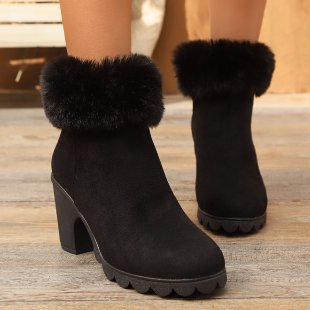 Damen Elegante Stiefeletten mit flauschigem Kragen EB