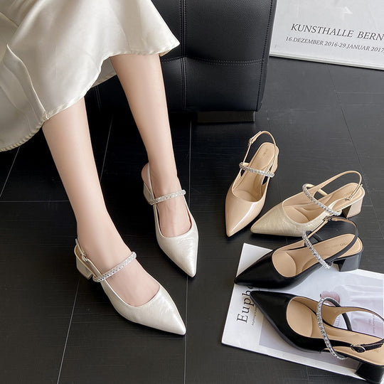Damen Slingback-Pumps mit eleganter Strass-Applikation und komfortablem Blockabsatz EB