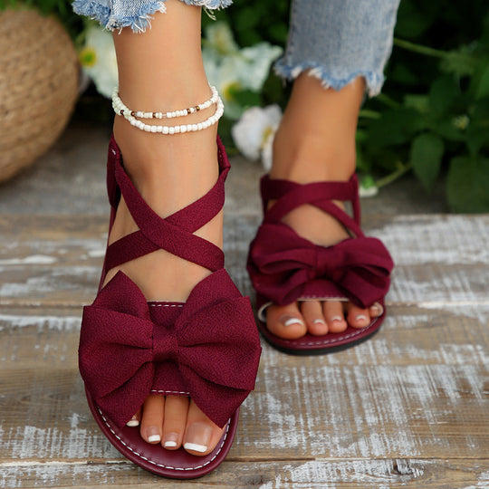 Damen Sandalen mit dekorativem Schleifen-Detail und verstellbarem Riemen EB