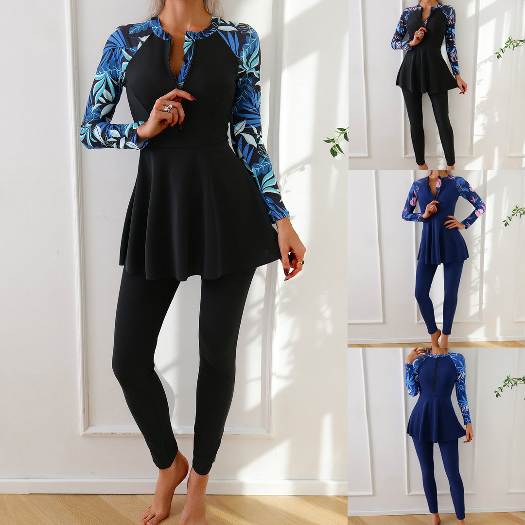 Damen Modischer Langarm-Schwimmanzug mit asymmetrischem Schnitt EB