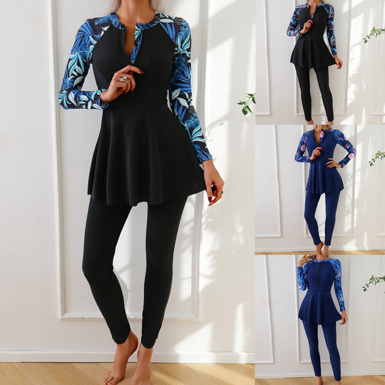 Damen Modischer Langarm-Schwimmanzug mit asymmetrischem Schnitt EB