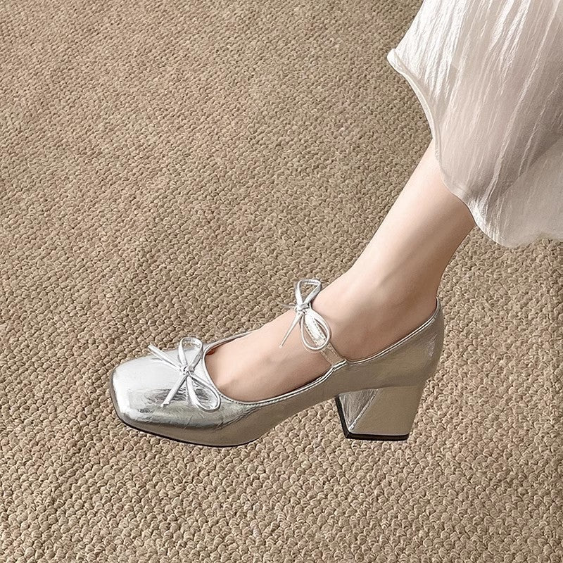 Damen Elegante Pumps mit zarter Schleifenverzierung und glitzernder Oberfläche EB