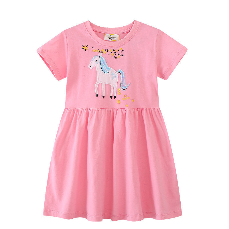 Mädchen Kurzarm Kleid mit bezauberndem Einhorn-Design EB