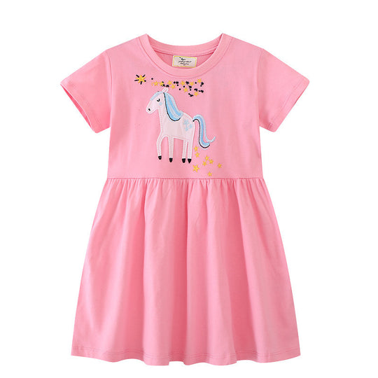Mädchen Kurzarm Kleid mit bezauberndem Einhorn-Design EB