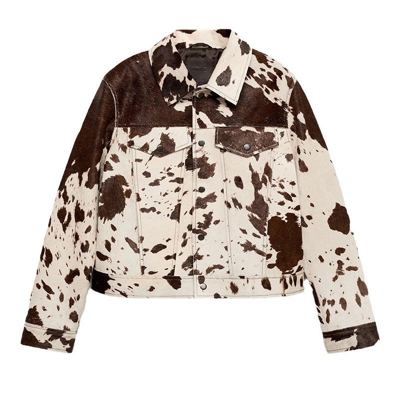Damen Steppjacke im Cowprint Design mit klassischem Schnitt EB