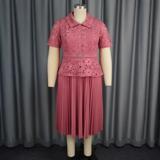 Damen elegantes Spitzenkleid mit Plissee-Rock EB