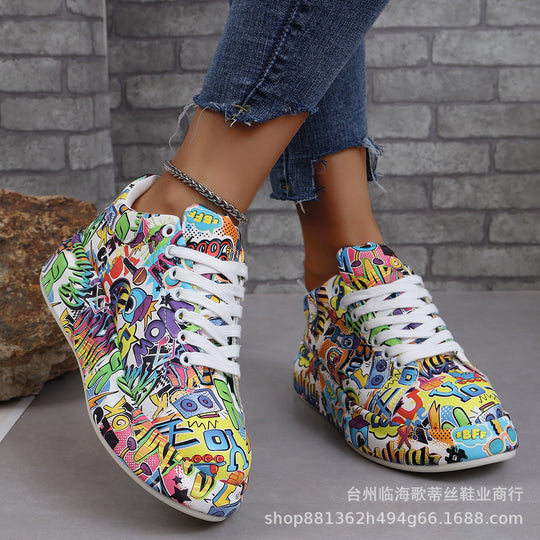 Damen modische High-Top Sneakers mit buntem Grafikdesign EB
