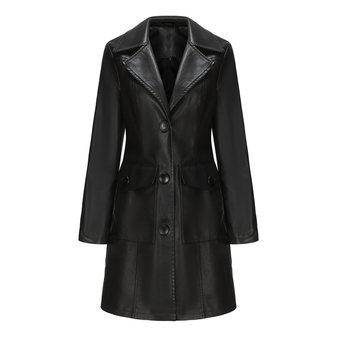 Damen modischer Kunstlederblazer mit praktischen Taschen EB