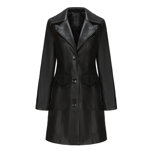 Damen modischer Kunstlederblazer mit praktischen Taschen EB