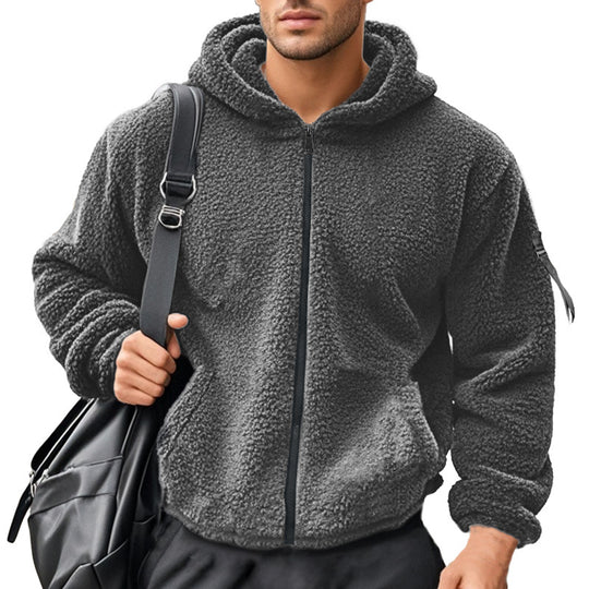 Herren nan wattierte Sherpa-Fleece-Kapuzenjacke mit durchgehendem Reißverschluss, elastischem Saum und Ärmel-Reißverschlusstasche EB
