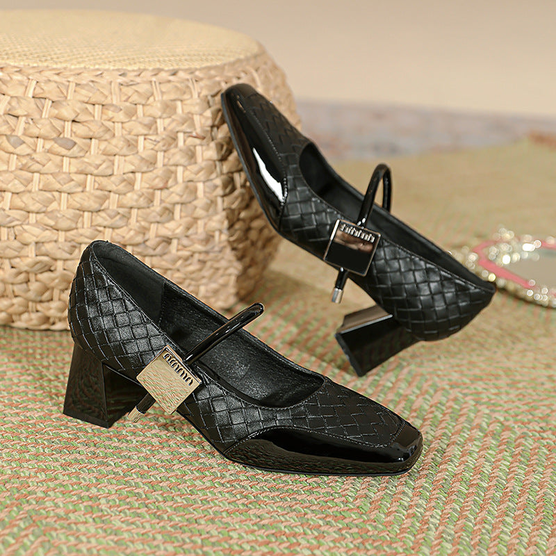 Damen Modische Ballerinas mit geflochtenem Design und blockiertem Absatz EB