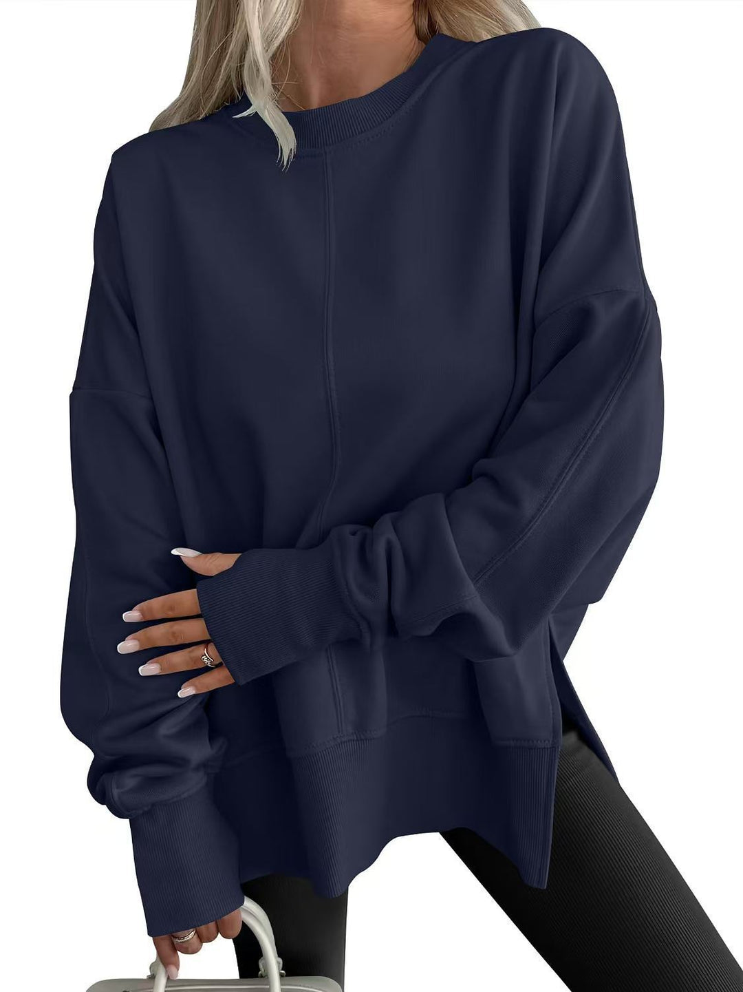 Damen Bequemer Langarm-Sweater mit Seitenschlitzen EB