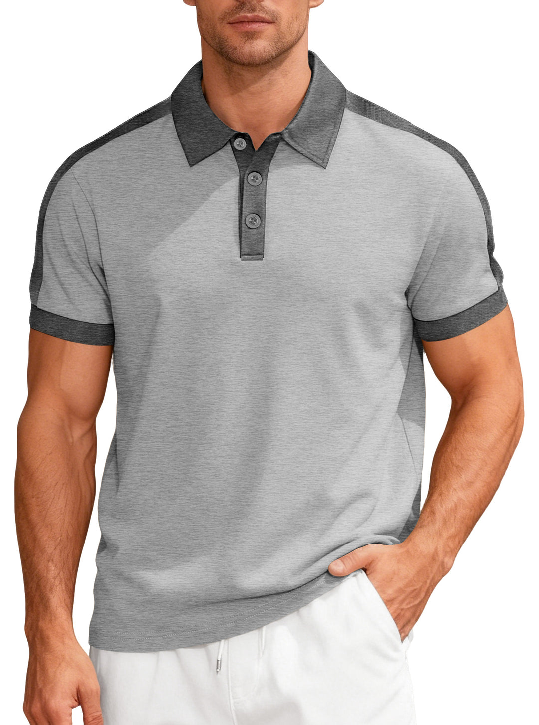 Herren nan Premium-Polo im Retro-Kontrastlook mit Hemdkragen und Dreiknopfleiste EB