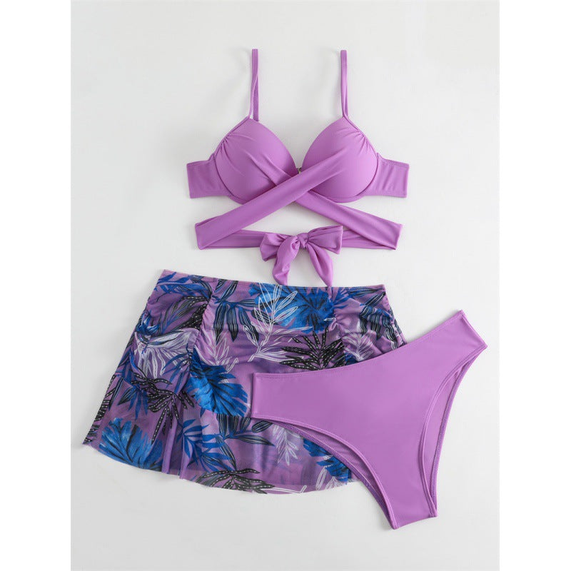 Damen Triangel-Bikini-Set mit hochwertigem Wickel-Oberteil und passendem Rock EB