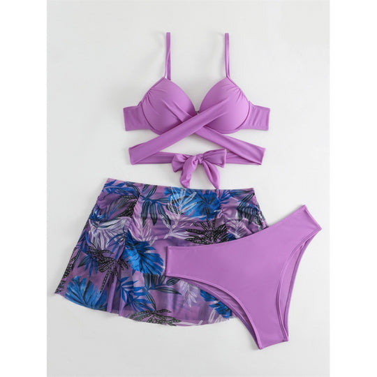 Damen Triangel-Bikini-Set mit hochwertigem Wickel-Oberteil und passendem Rock EB