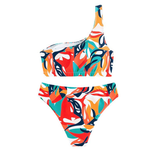 Damen Einseitiger Bikini mit farbenfrohem Muster EB
