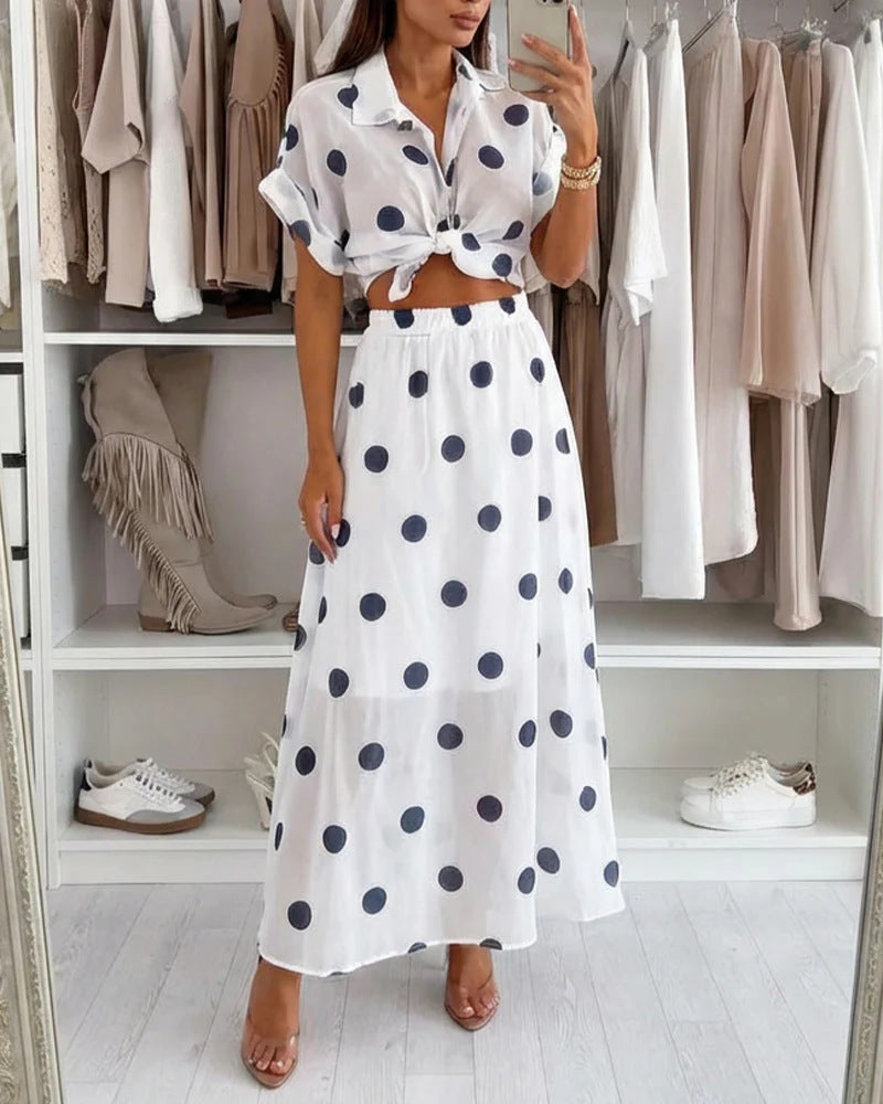 Damen lässiges Set aus luftiger Bluse und langer Plissee-Rock EB