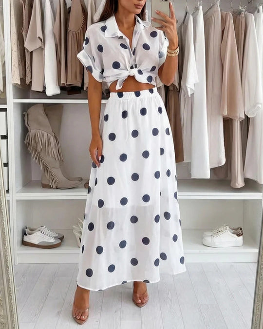 Damen lässiges Set aus luftiger Bluse und langer Plissee-Rock EB