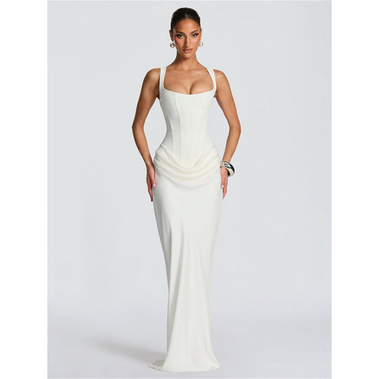 Damen Elegantes Maxikleid mit raffiniertem Drapierungsdesign EB
